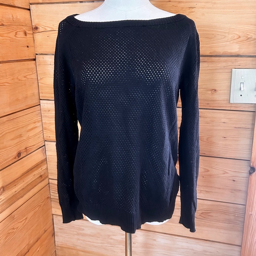 Vintage Silk Blend Open Knit Sweater Womens Small Black Boatneck Joseph A.‎